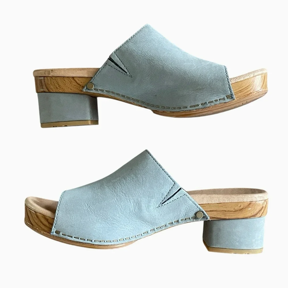 DANSKO Maci Women's Size 37/US 7 Light Blue Suede Leather Open Toe Mule Slides - Picture 2 of 9